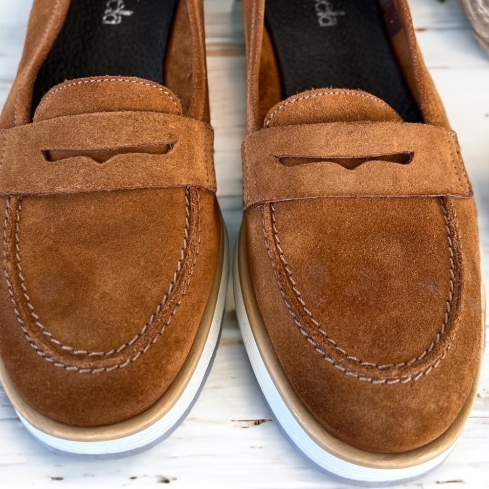 Annabella Suede Leather Penny Loafers Women's Size 7.5 Euro 39 Tobacco Color - Picture 3 of 11